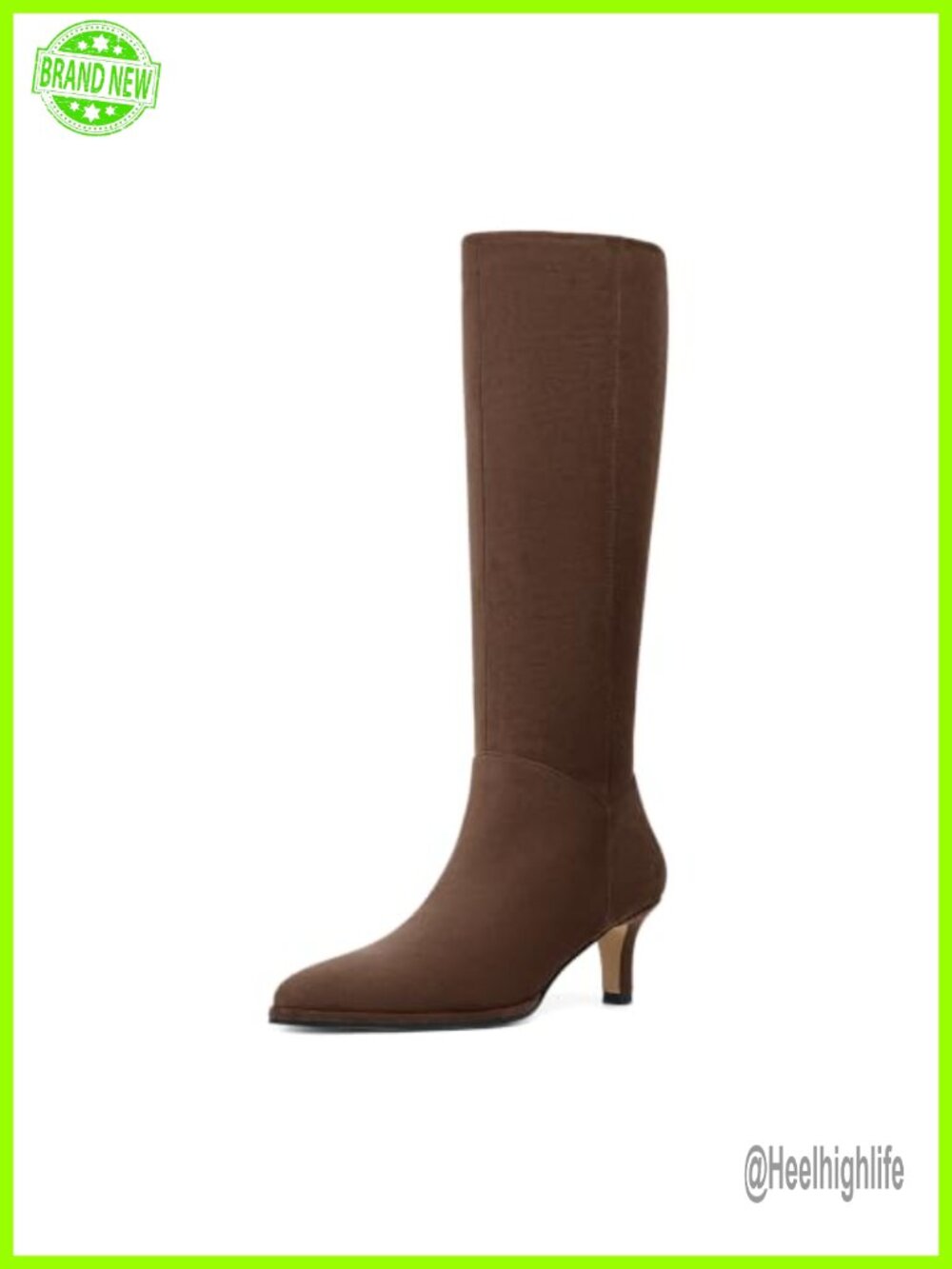 Womens Knee High Boots Kitten Heel Pointed Toe Faux Suede Side Zip